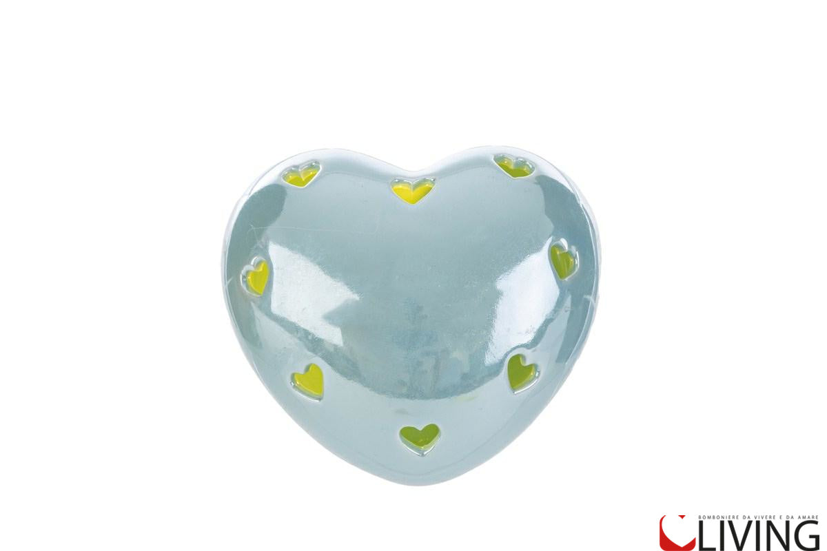 bomboniera cuore led porcellana celeste
