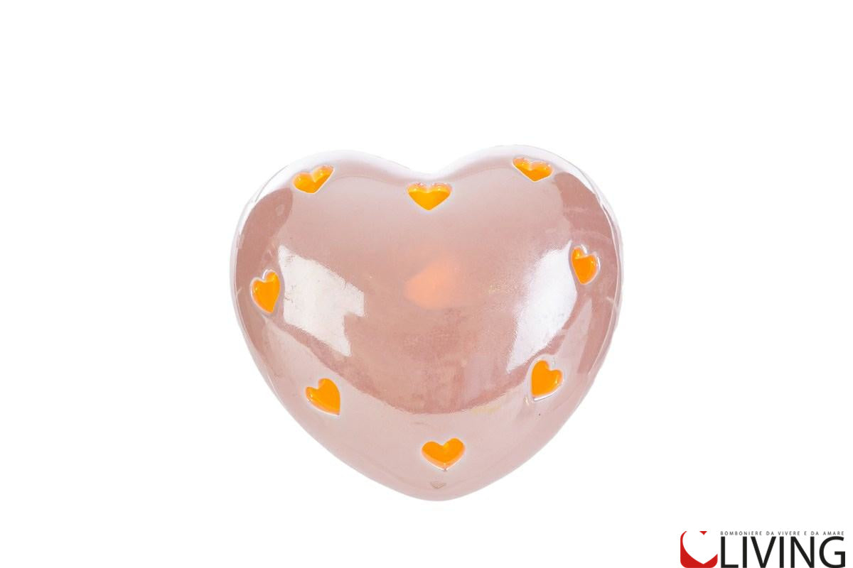 bomboniera cuore led porcellana rosa