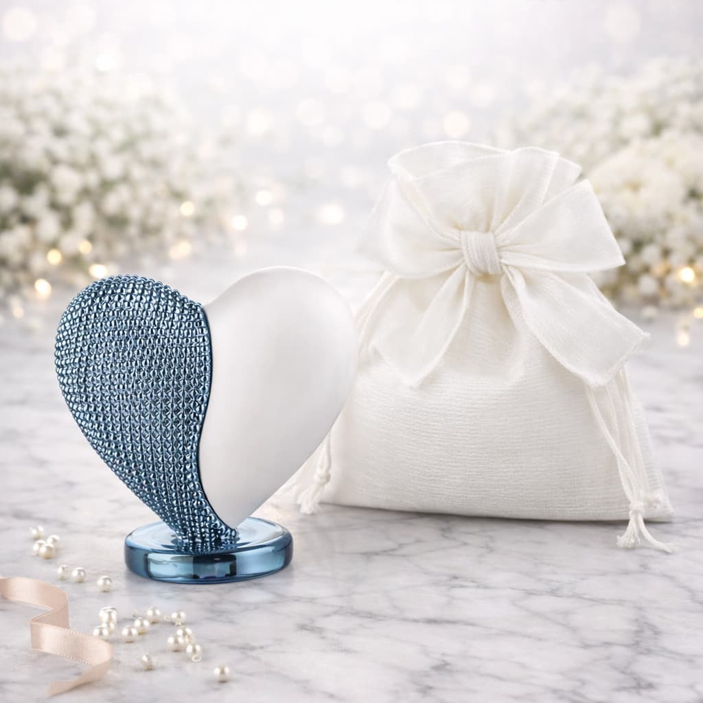 cuore con base metà celeste e metà bianco in marmorino