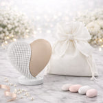 bomboniera cuore con base metà rosa cipria e metà bianco in marmorino