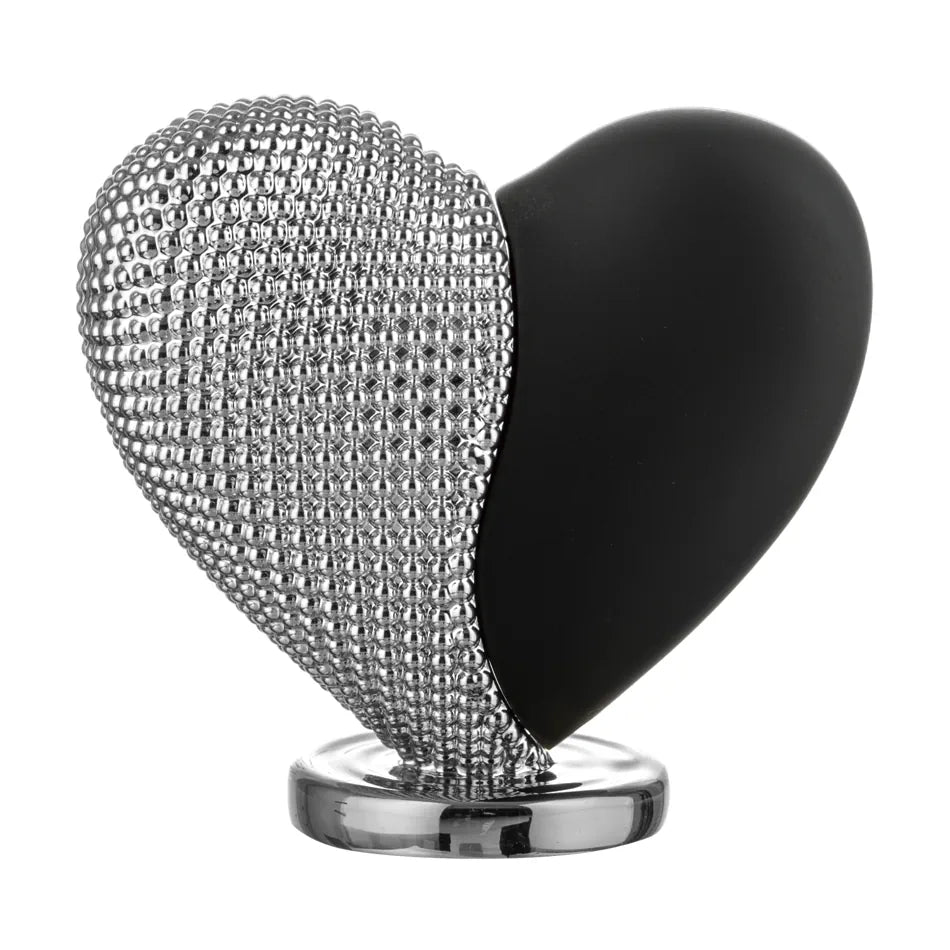 bomboniera cuore con base metà nero e metà argento in marmorino