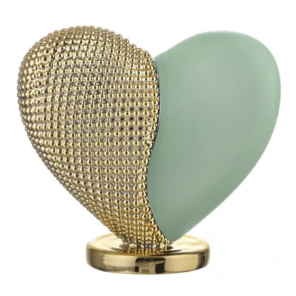 bomboniera cuore con base metà verde e metà oro in marmorino