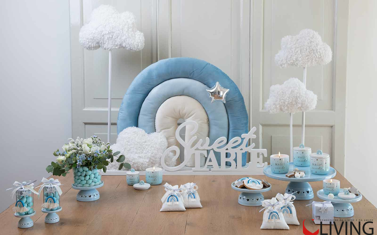 sacchetto portaconfetti arcobaleno azzurro