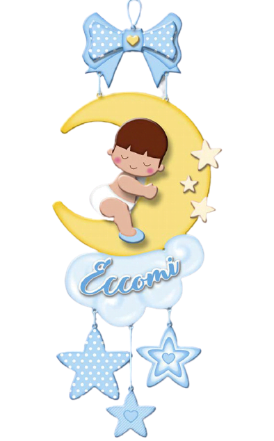 Fiocco nascita bimbo su luna con stelle azzurro