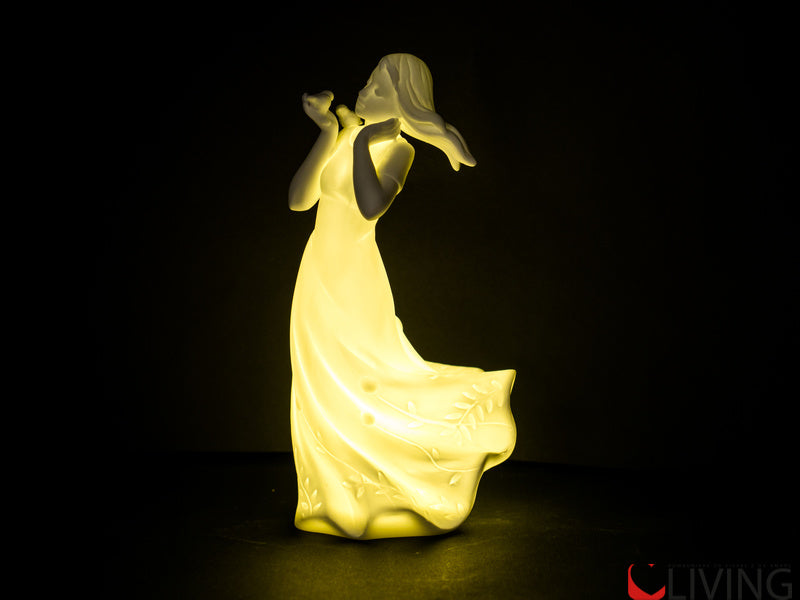 bomboniera damina con uccellini in bisquit con luce led