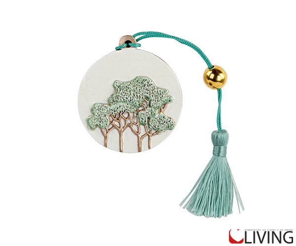 bomboniera decoro intrecci verde con nappa