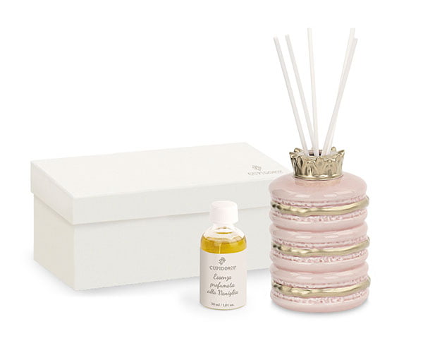 Bomboniera tema Macarons profumatore rosa e avorio