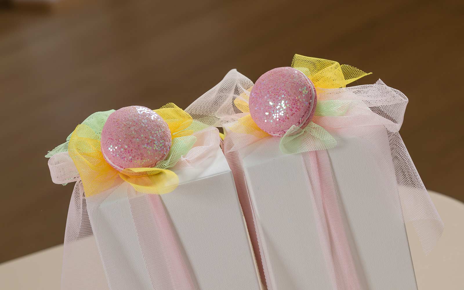 Addobbo Tema Candy Stick set 3 mongolfiere azzurre con base in legno