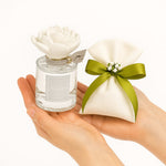 bomboniera profumatore tondo in vetro con gardenia in gesso