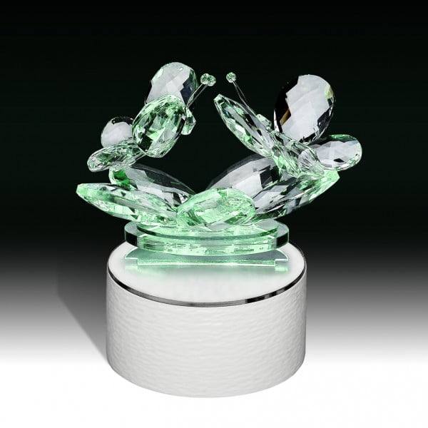 Coppia di farfalle in cristallo con base luci a led
