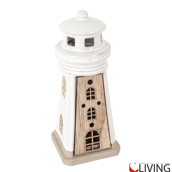 bomboniera faro con luce led porcellana linea wood
