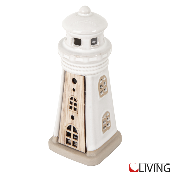 bomboniera faro porcellana con luce led linea wood