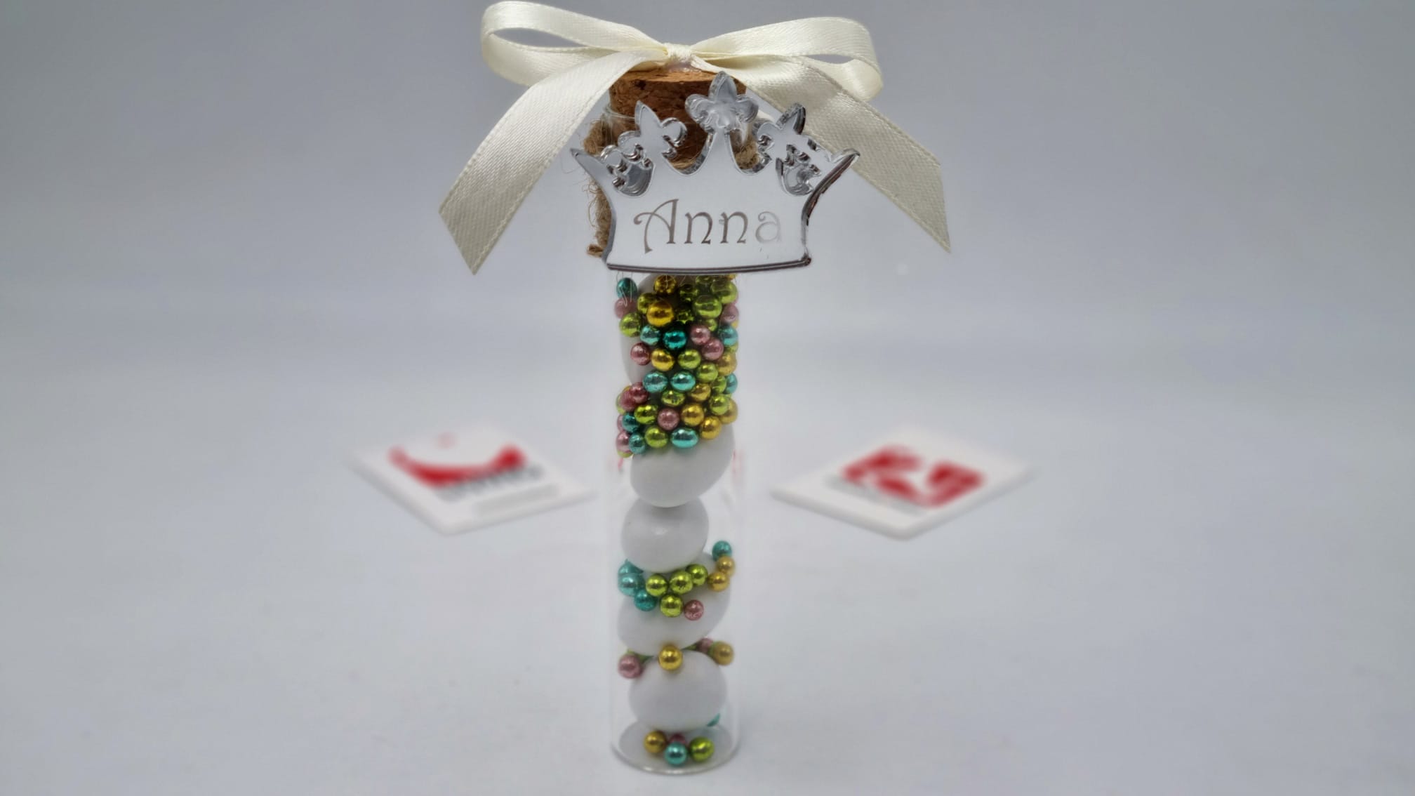 Bomboniera compleanno fialetta in vetro con magnete corona personalizzabile