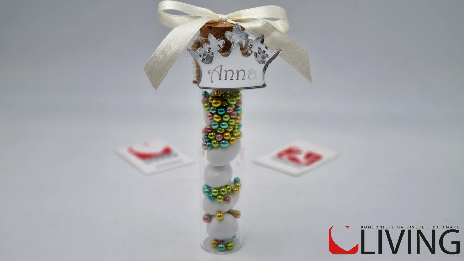 Bomboniera compleanno fialetta in vetro con magnete corona personalizzabile