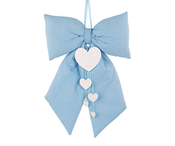 Addobbo nascita fiocco azzurro con cuori da appendere