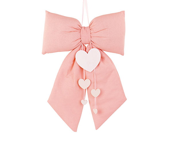 Addobbo nascita fiocco rosa con cuori da appendere
