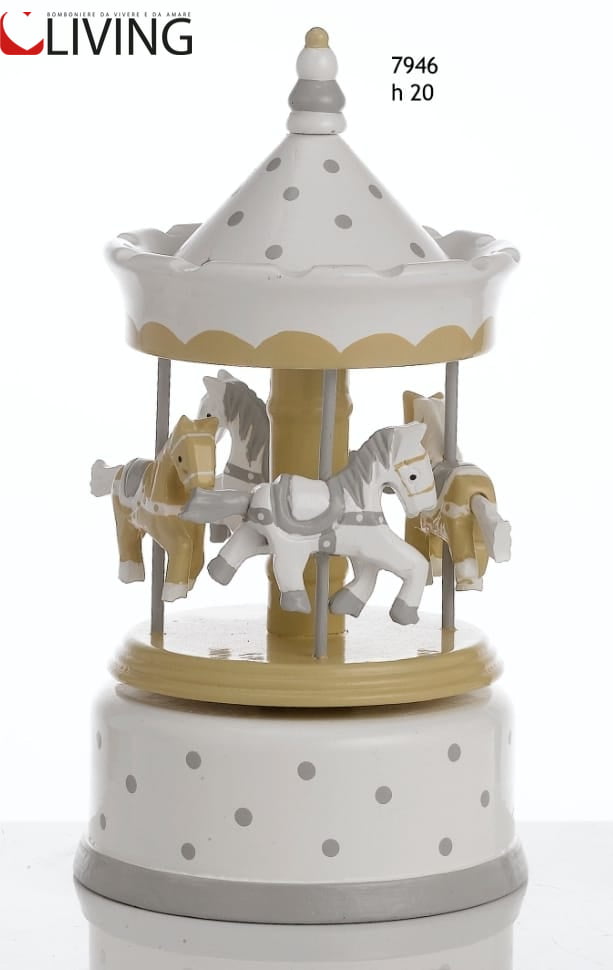 bomboniera giostrina carillon legno con cavallini shabby