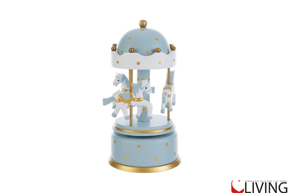 bomboniera giostra carillon in legno con cupola celeste