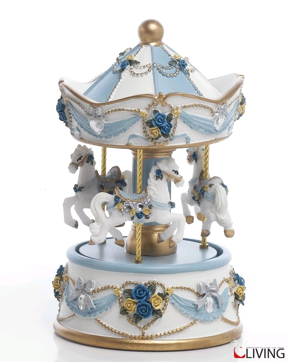 giostra carillon cavalli resina celeste