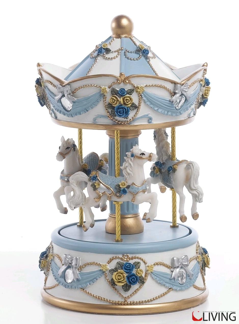 giostra cavalli carillon resina celeste