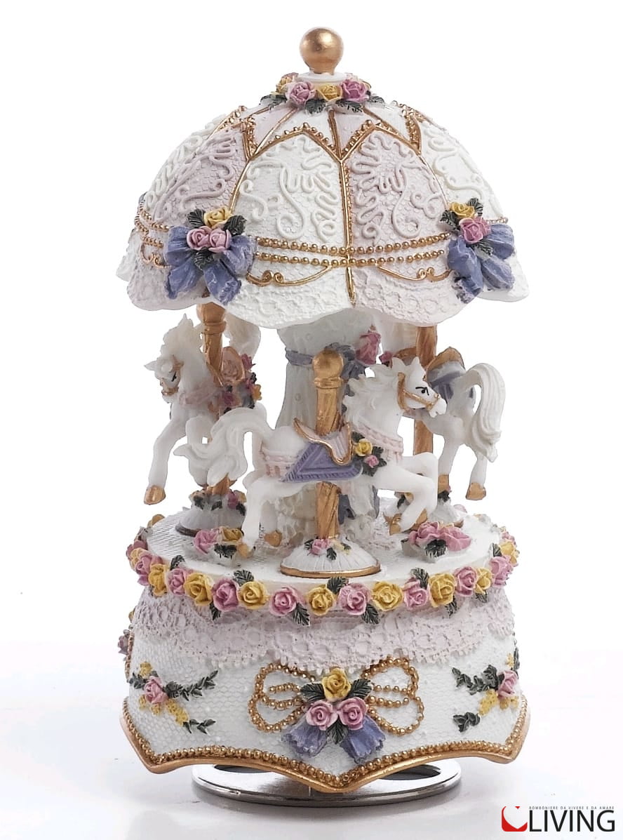 giostra carillon cupoletta cavalli resina rosa