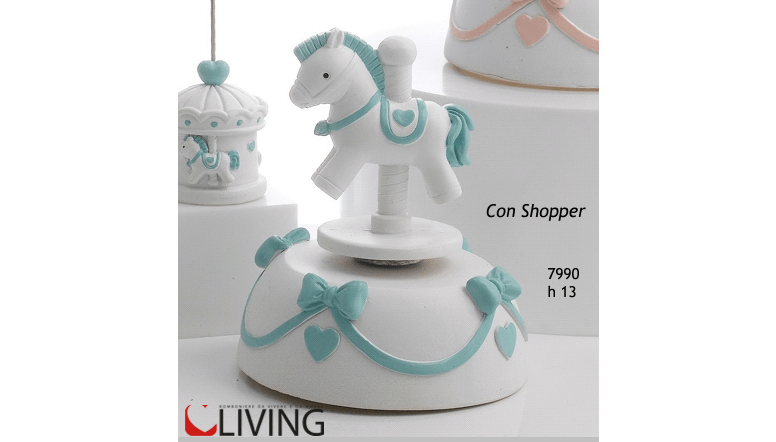 Bomboniera carillon cavallo in resina azzurro