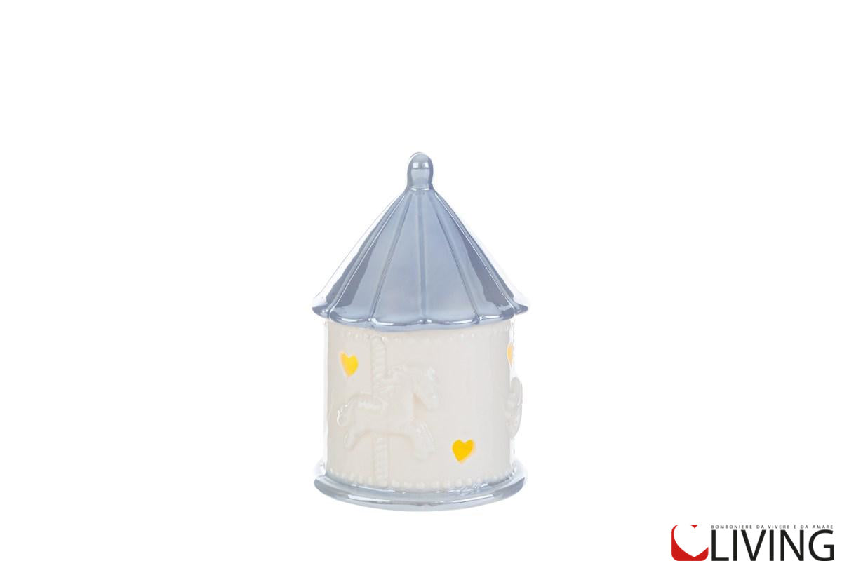 bomboniera giostrina porcellana celeste con luce led