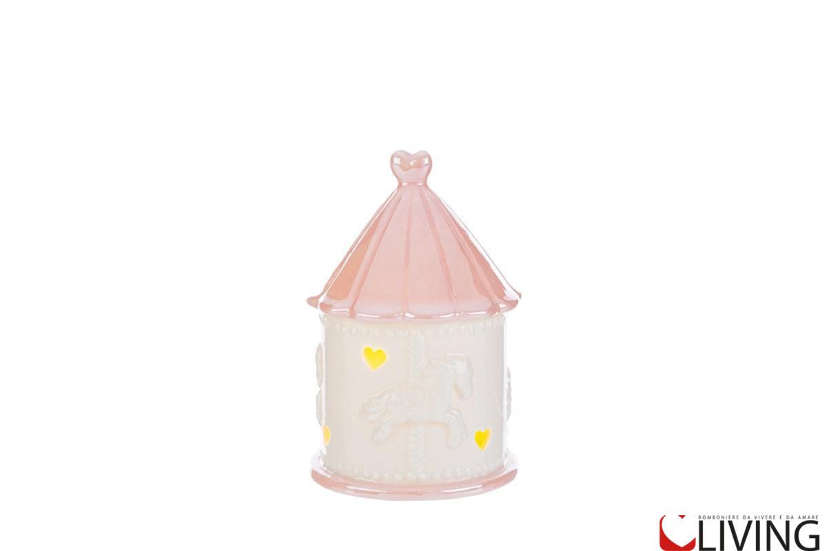 bomboniera giostrina porcellana rosa con luce led