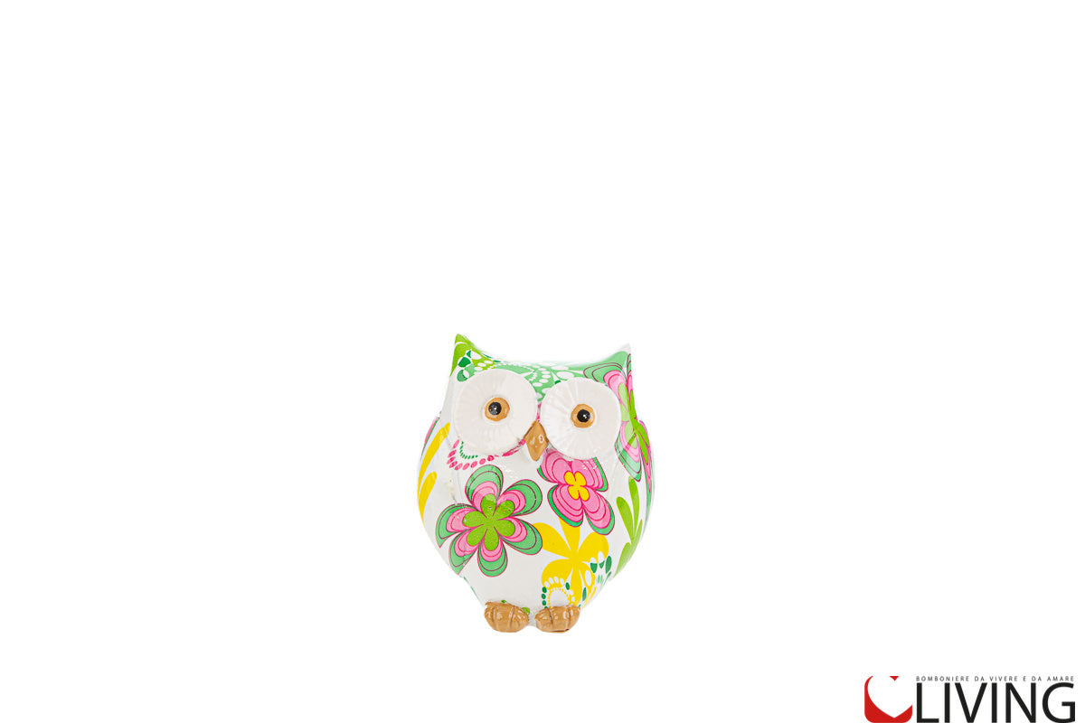 bomboniera gufo resina multicolor salvadanaio