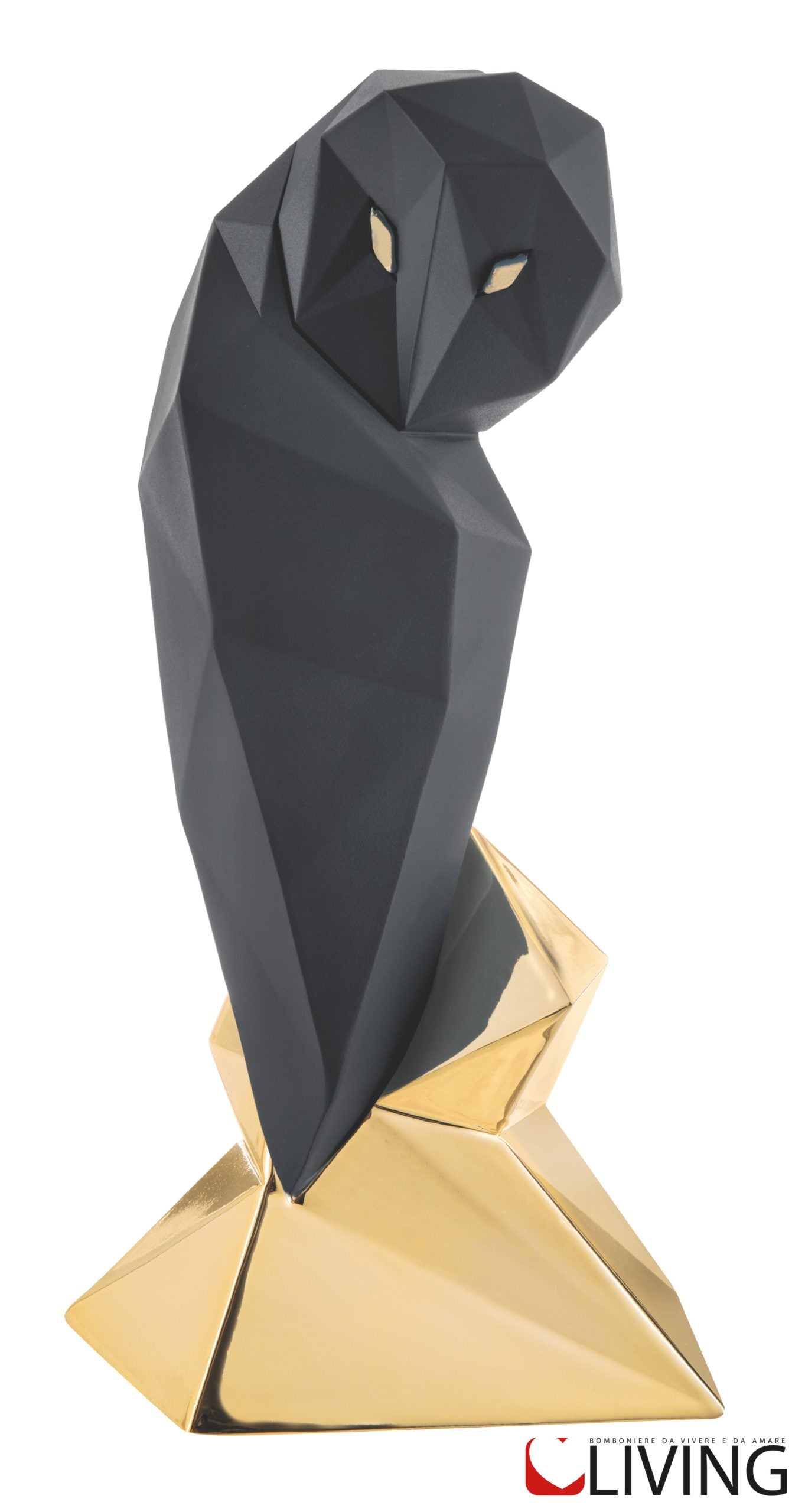 bomboniera gufo stilizzato nero base oro