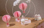 Addobbo Tema mongolfiera set 3 mongolfiere rosa con base in legno
