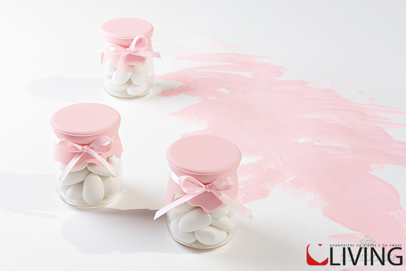 Barattolo in vetro con coperchio in silicone rosa