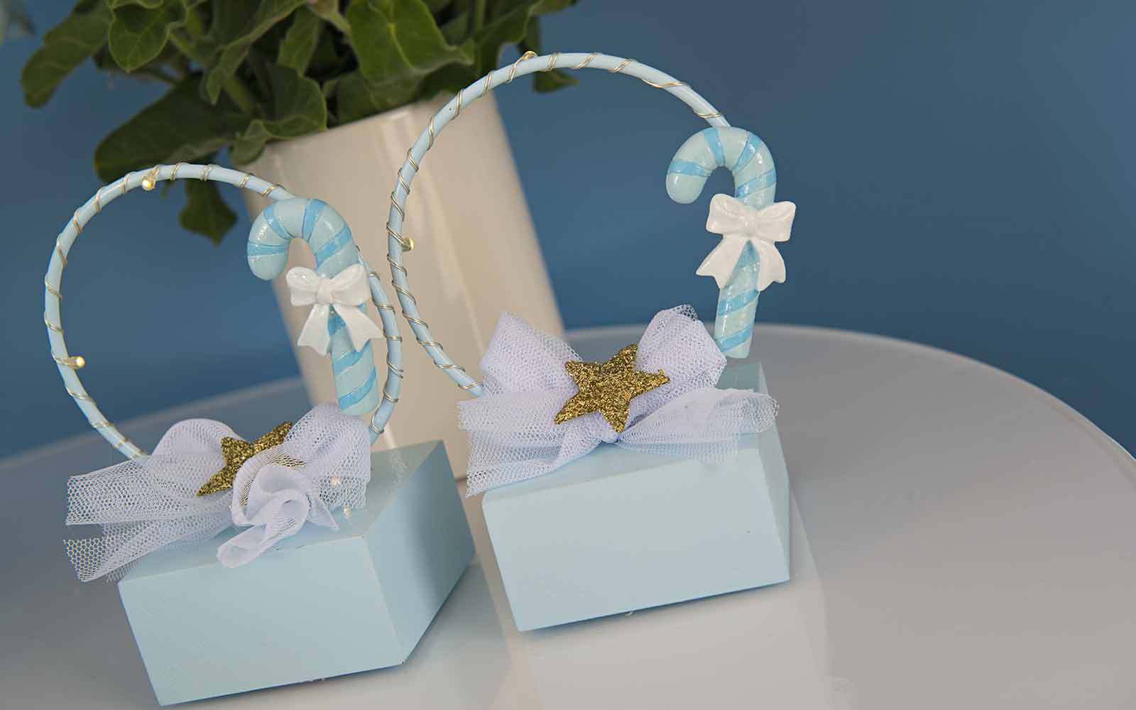 Bomboniera candy stick azzurro con magnete