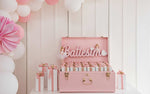 Bomboniera applicazione scritta battesimo rosa