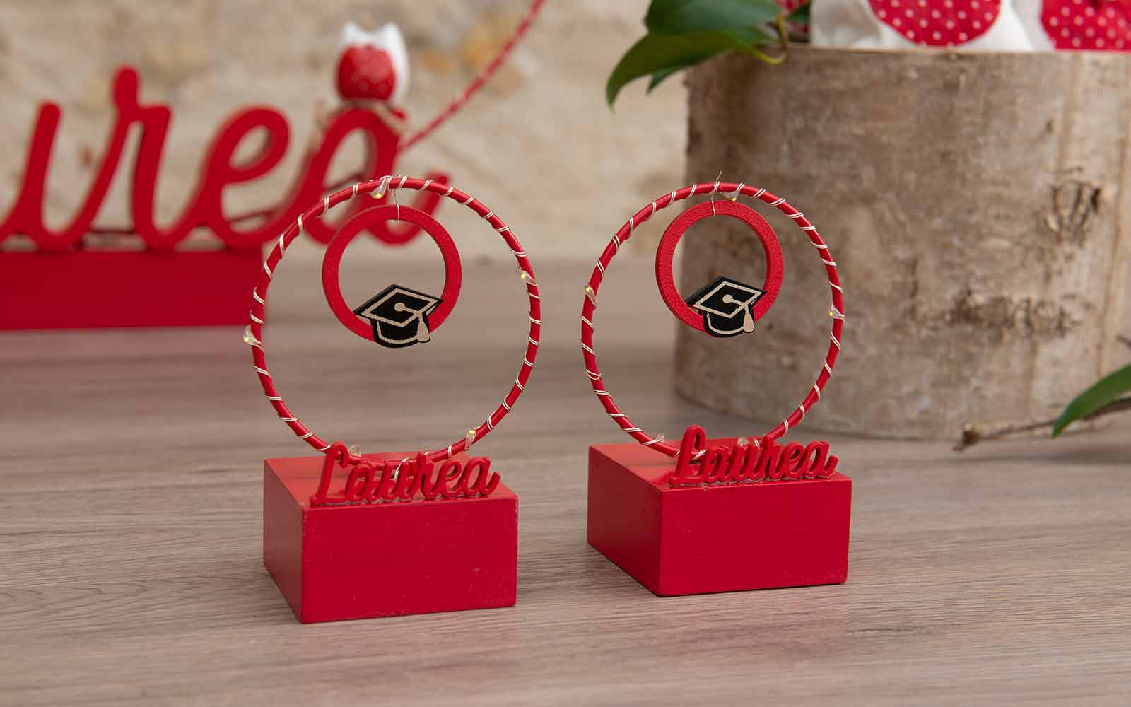 Bomboniera laurea cerchio rosso con luce a led