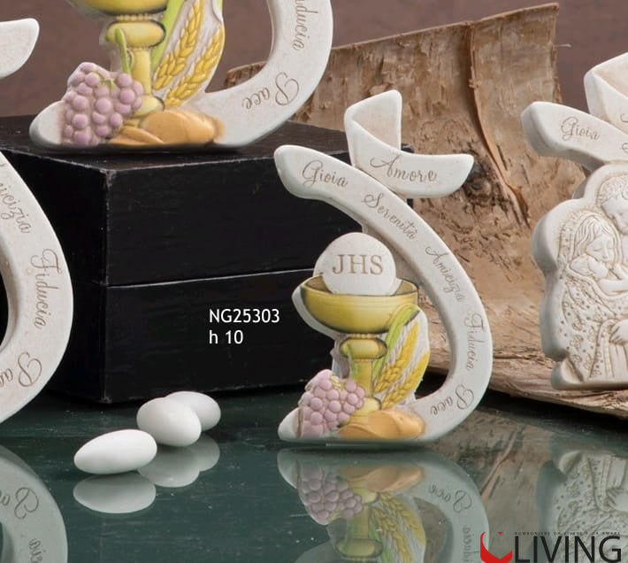 bomboniera croce stilizzata con calice oro comunione linea jesus