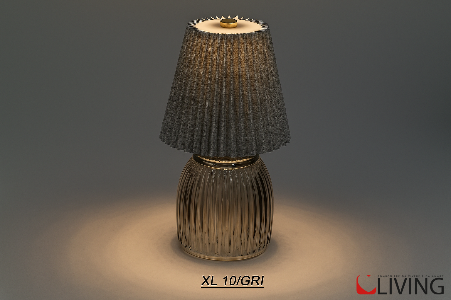 bomboniera lampada vetro grigio con paralume