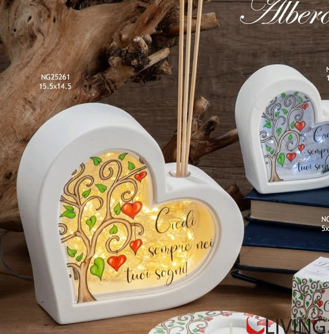 bomboniera cuore diffusore luce led con albero della vita