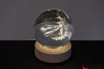 bomboniera sfera fatina con base legno luce led
