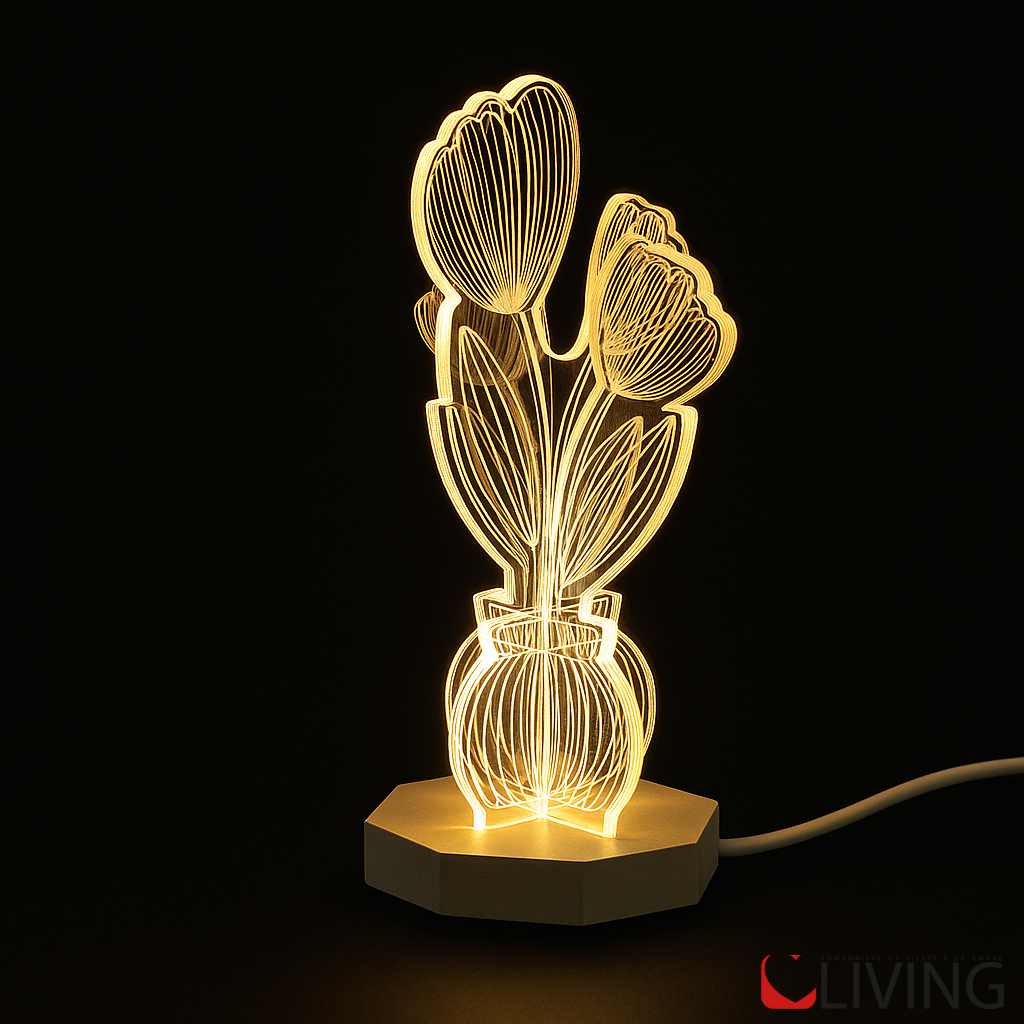 bomboniera lampada fiore piccolo acrilico base legno led