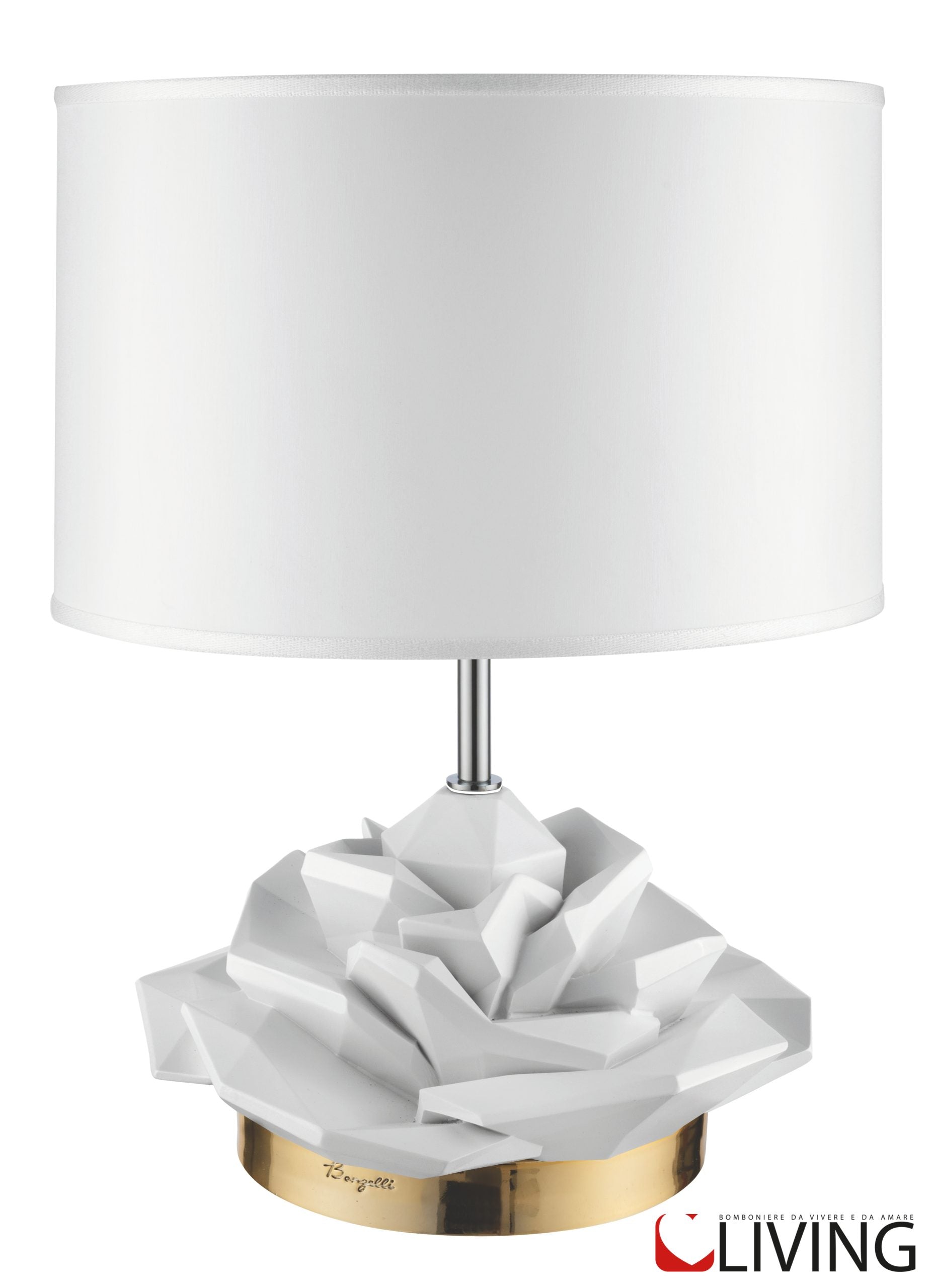 lampada con rosa bianca e paralume bianco