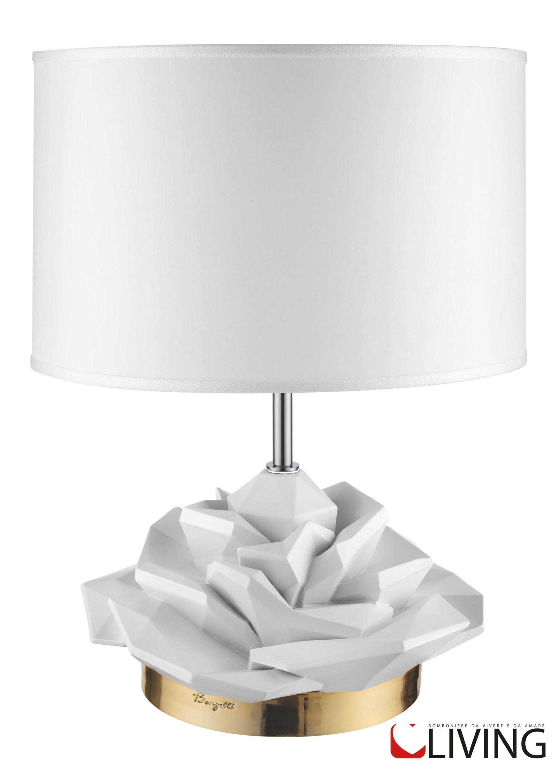 lampada con rosa bianca e paralume bianco