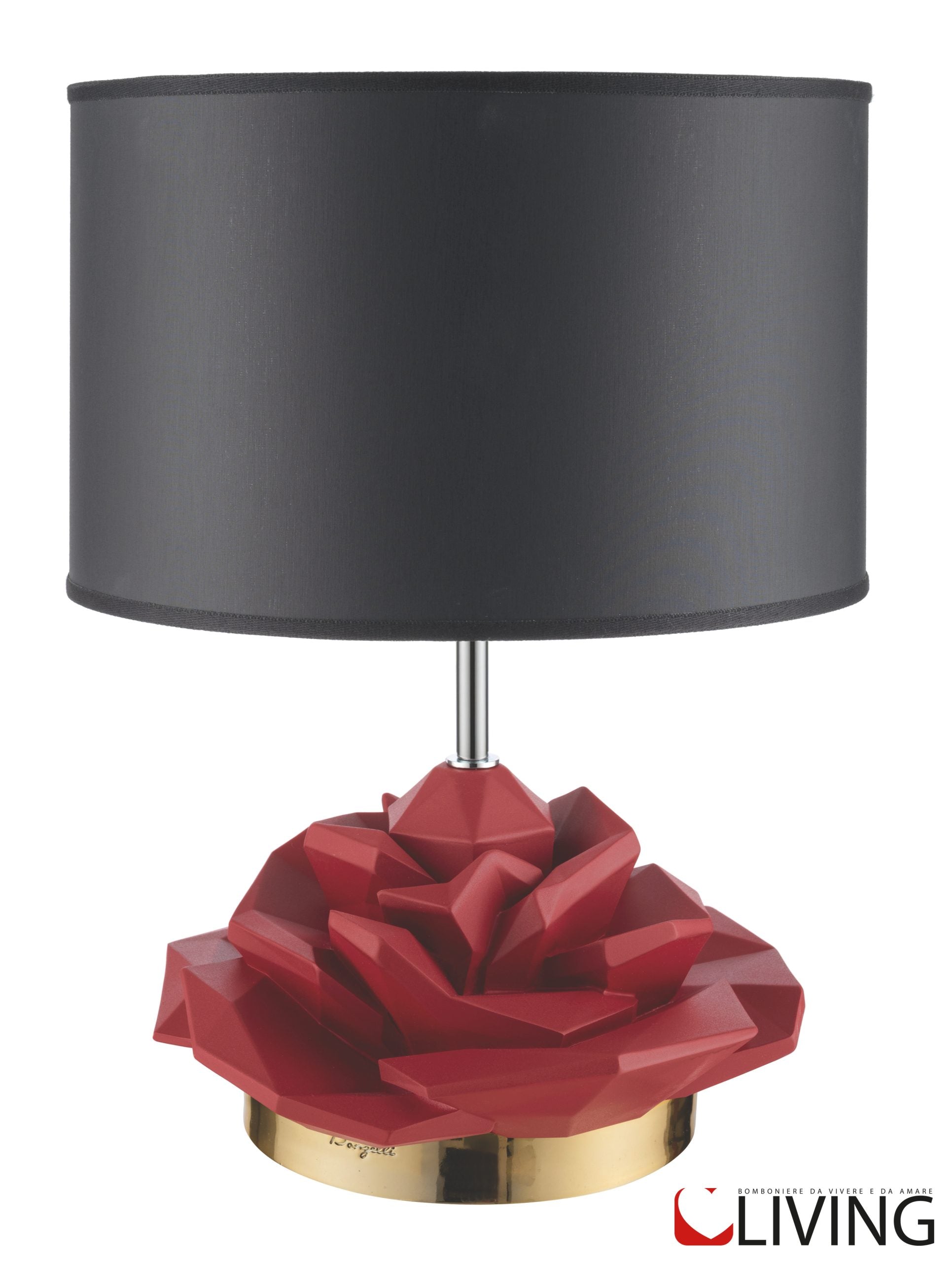 lampada con rosa rossa e paralume nero