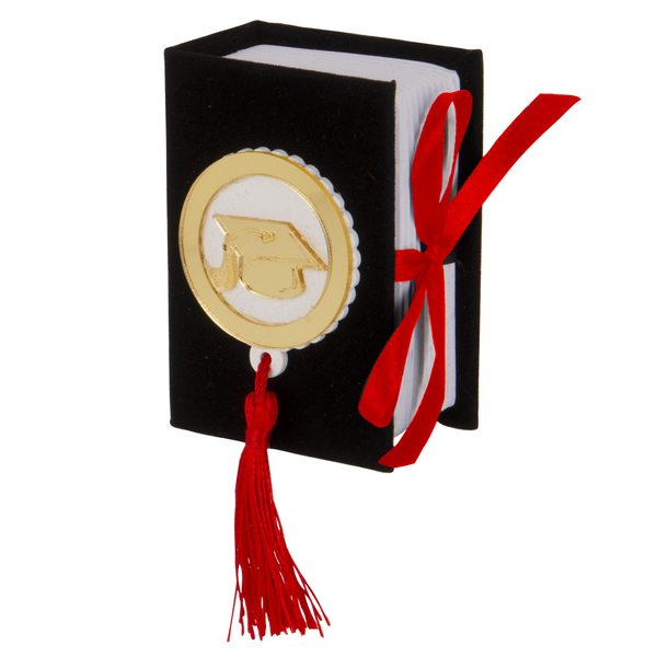 bomboniera libro laurea nero con applicazione plex oro