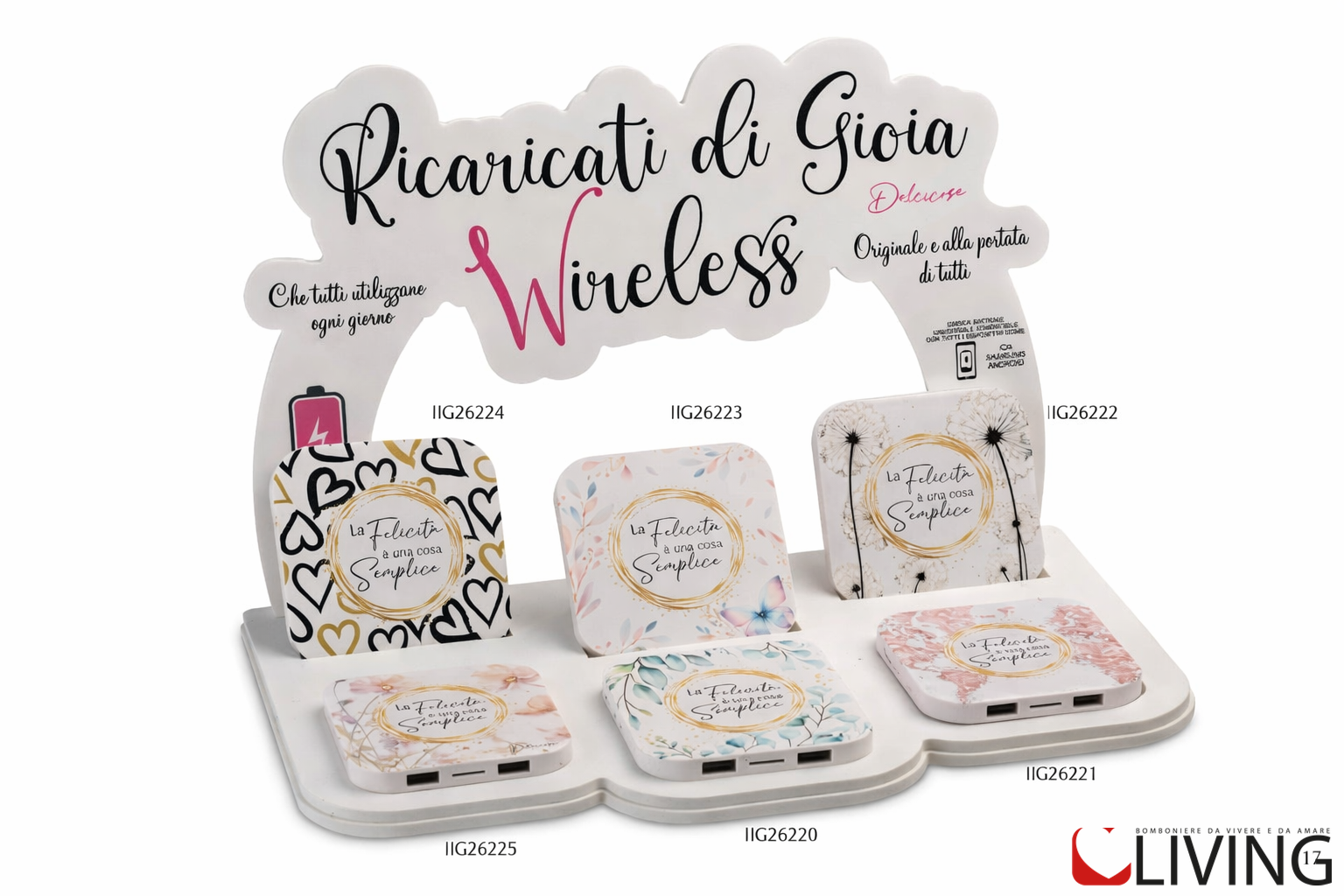 bomboniera caricabatterie wireless e usb stampa foglie linea encantada