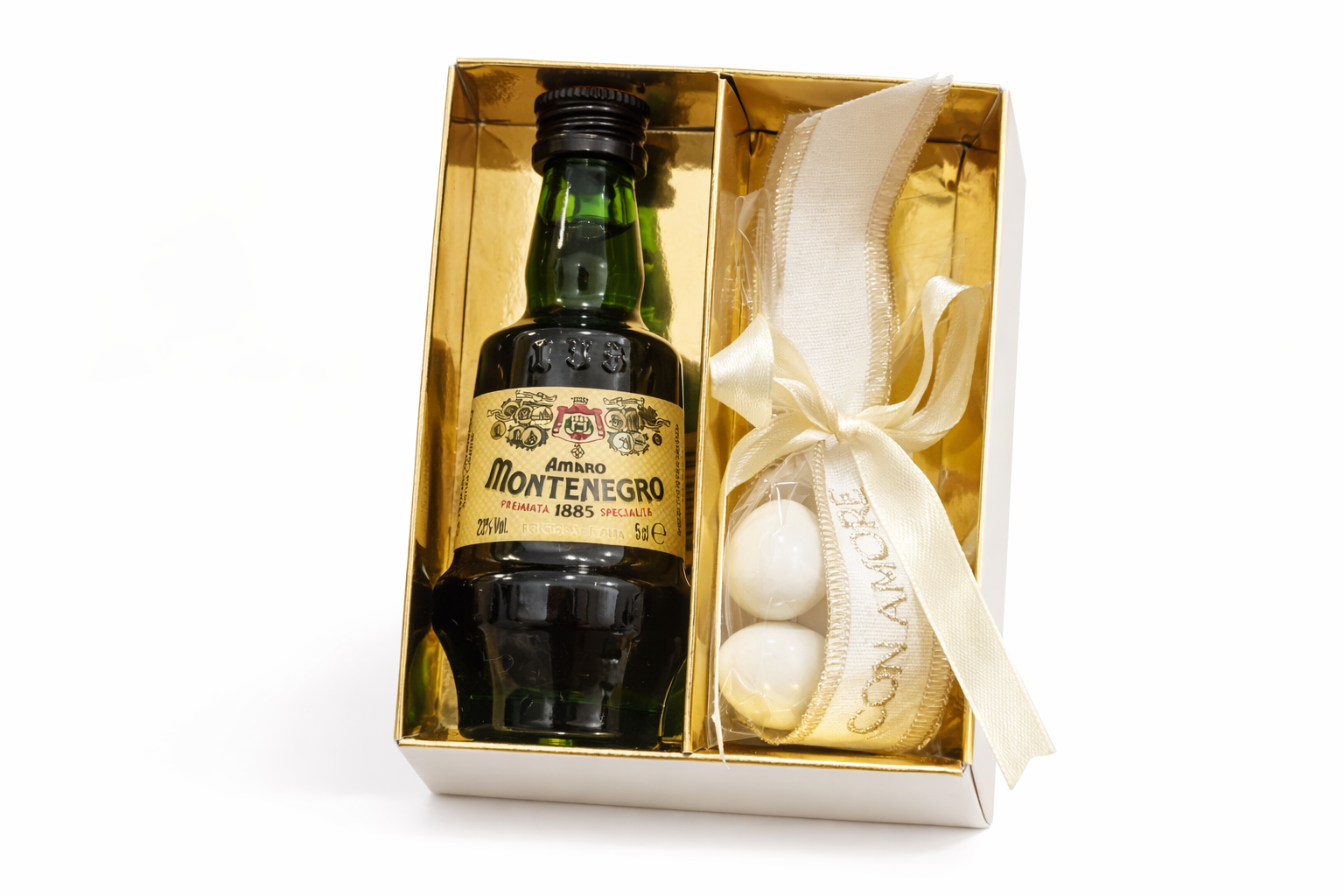bomboniera bottiglie mignon con scatola 18 e confetti