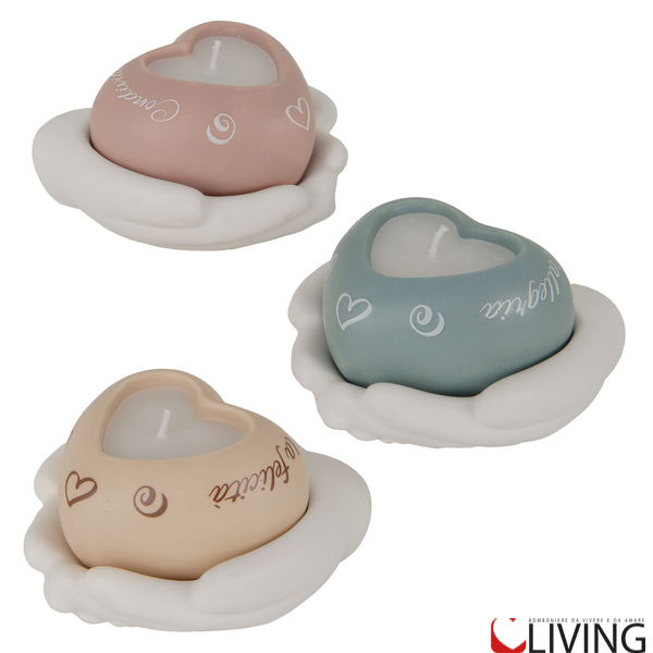 bomboniera mani con cuore candela linea hands