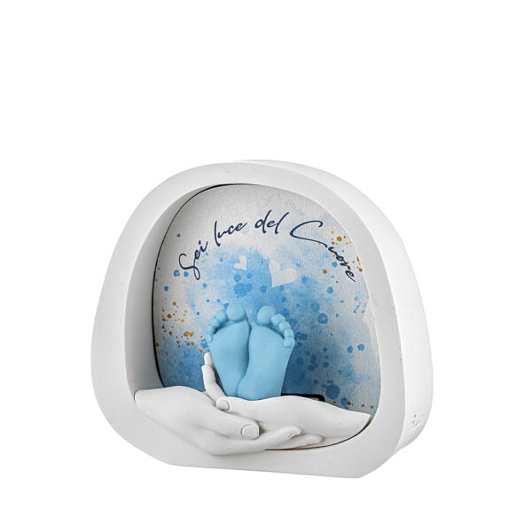 lampada LED mani con piedini azzurri in marmorino