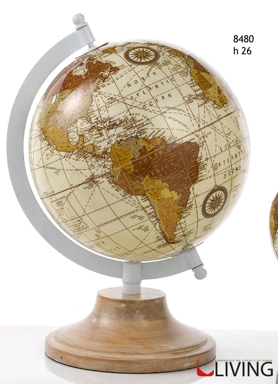 mappamondo grande avorio base metallo