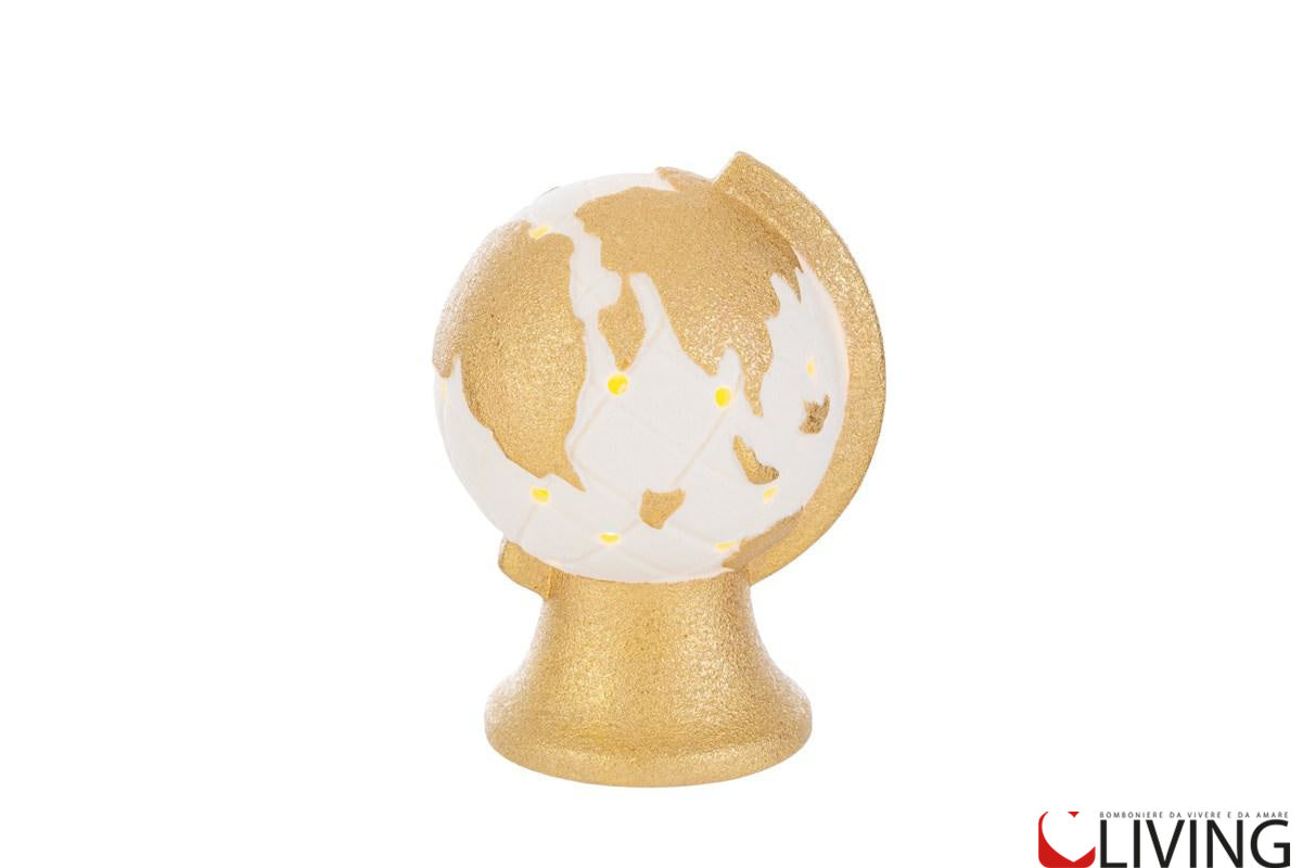 bomboniera mappamondo porcellana oro con luce led